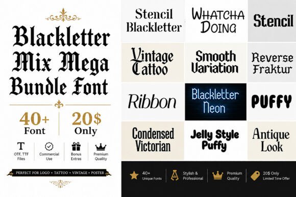 Blackletter Mix Mega Bundle: A Comprehensive Font Collection for Designers and Brand Creators