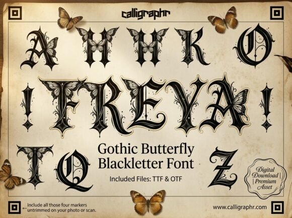 Freya: A Gothic Butterfly Font for Dark Creativity