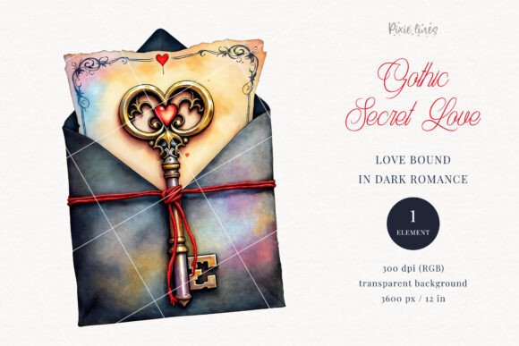 Gothic Vintage Letter with Key Clipart: A Darkly Elegant Design Element for Creative Projects